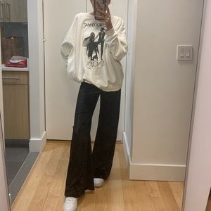 Black velvet wide leg pant